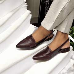 Scarpin Slingback de Couro Legitimo Salto Baixo- 5118