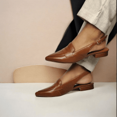 Scarpin Slingback de Couro Legitimo Salto Baixo- 5118