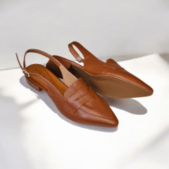 Scarpin Slingback de Couro Legitimo Salto Baixo- 5118