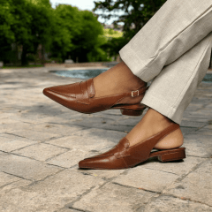 Scarpin Slingback de Couro Legitimo Salto Baixo- 5118