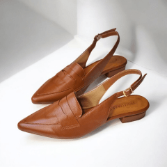 Scarpin Slingback de Couro Legitimo Salto Baixo- 5118