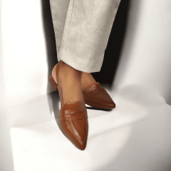 Scarpin Slingback de Couro Legitimo Salto Baixo- 5118
