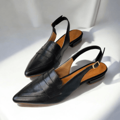 Scarpin Slingback de Couro Legitimo Salto Baixo- 5118