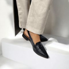 Scarpin Slingback de Couro Legitimo Salto Baixo- 5118