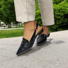 Scarpin Slingback de Couro Legitimo Salto Baixo- 5118