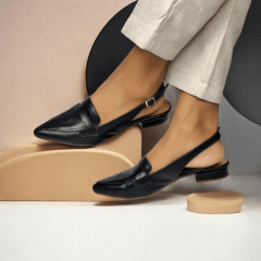 Scarpin Slingback de Couro Legitimo Salto Baixo- 5118