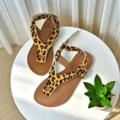 Sandália Couro Legítimo Animal Print com Fechamento em Velcro - 5132