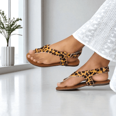 Sandália Couro Legítimo Animal Print com Fechamento em Velcro - 5132
