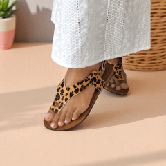 Sandália Couro Legítimo Animal Print com Fechamento em Velcro - 5132