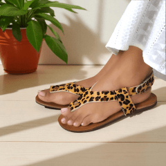 Sandália Couro Legítimo Animal Print com Fechamento em Velcro - 5132