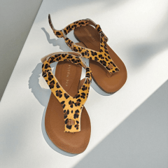 Sandália Couro Legítimo Animal Print com Fechamento em Velcro - 5132