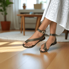 Sandália em Couro Legítimo com Dedinho e Fivela – Leve e Estilosa- 5135