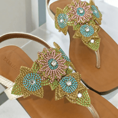 SANDALIA LUXUOSA EM COURO LEGITIMO TODA CRAVEJADA DE STRASS -45514