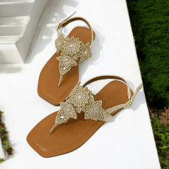 SANDALIA LUXUOSA EM COURO LEGITIMO TODA CRAVEJADA DE STRASS -45514