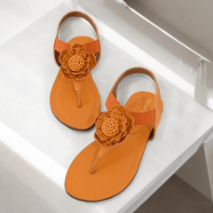 SANDALIA RASTEIRA EM COURO LEGITIMO COM FLOR E ELASTICO -45510