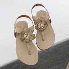 SANDALIA RASTEIRA EM COURO LEGITIMO COM FLOR E ELASTICO -45510