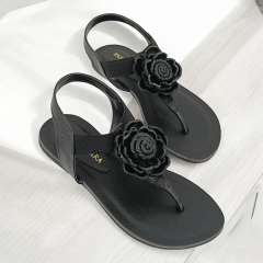 SANDALIA RASTEIRA EM COURO LEGITIMO COM FLOR E ELASTICO -45510